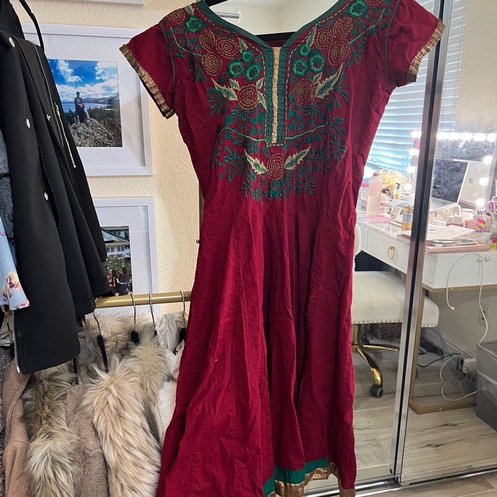 Embroidered Burgundy Red Dress